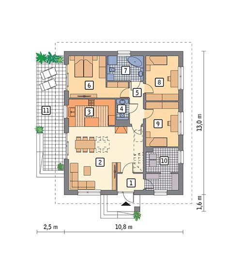 Rzut parteru POW. 111,6 m²