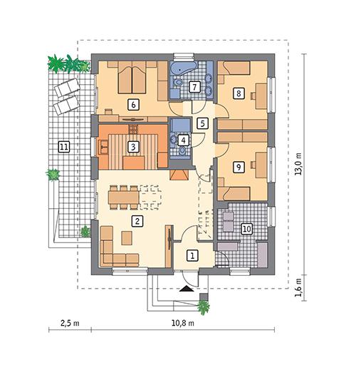 Rzut parteru POW. 111,6 m²