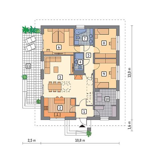 Rzut parteru POW. 111,6 m²