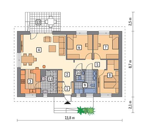 Rzut parteru: POW. 91,8 m²