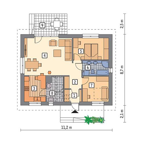 Rzut parteru POW. 74,1 m²