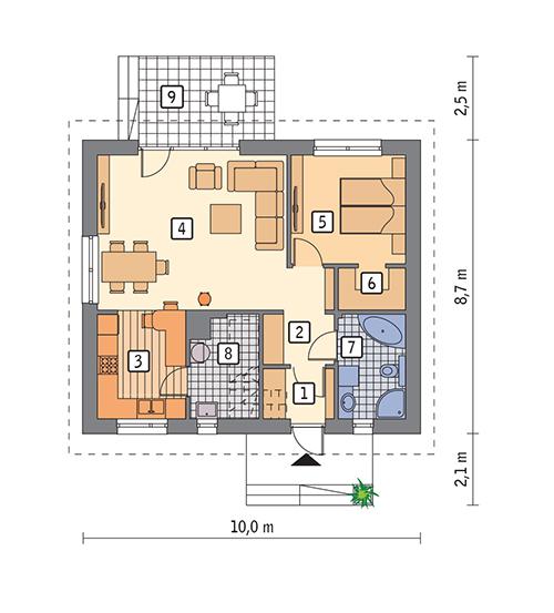 Rzut parteru POW. 65,1 m²