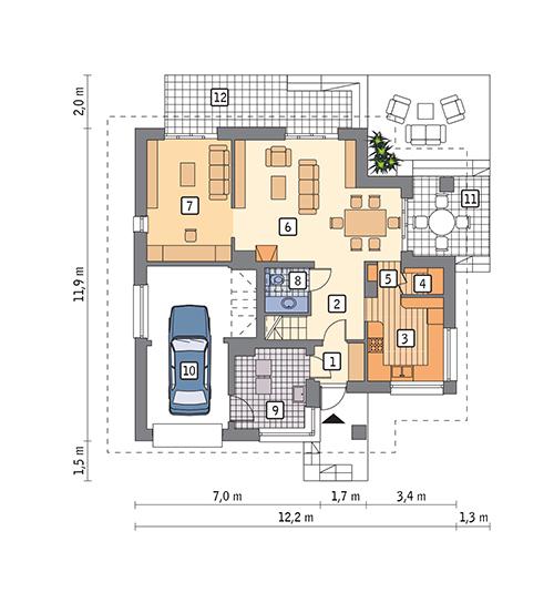 Rzut parteru lustro POW. 90,9 m²