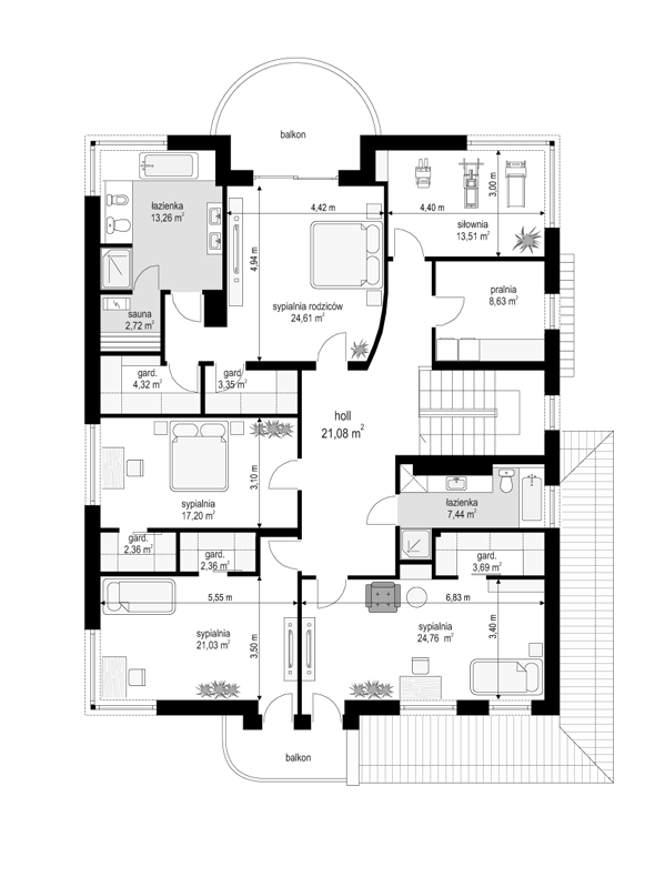 Rzut piętra POW. 170,3 m²