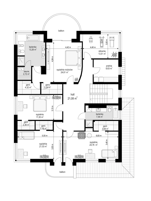 Rzut piętra POW. 170,3 m²