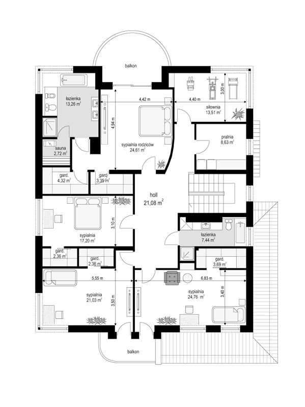 Rzut piętra POW. 170,3 m²