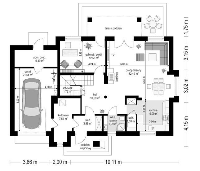 Rzut parteru POW. 111,3 m²