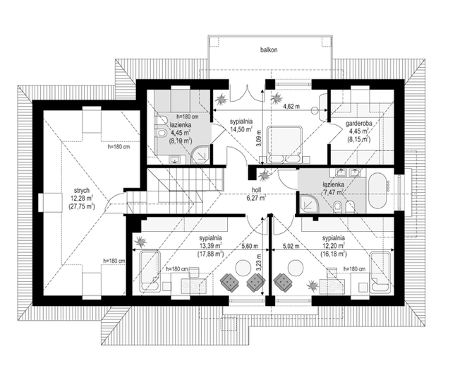 Rzut poddasza POW. 106,4 m²