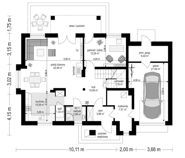 Rzut parteru lustro POW. 111,3 m²