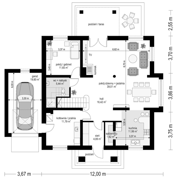 Rzut parteru POW. 122,8 m²