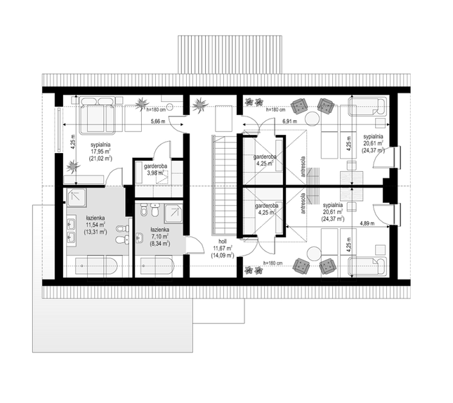 Rzut poddasza POW. 118,0 m²