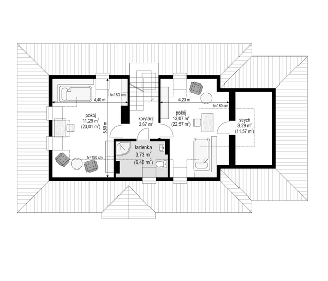 Rzut poddasza POW. 67,2 m²