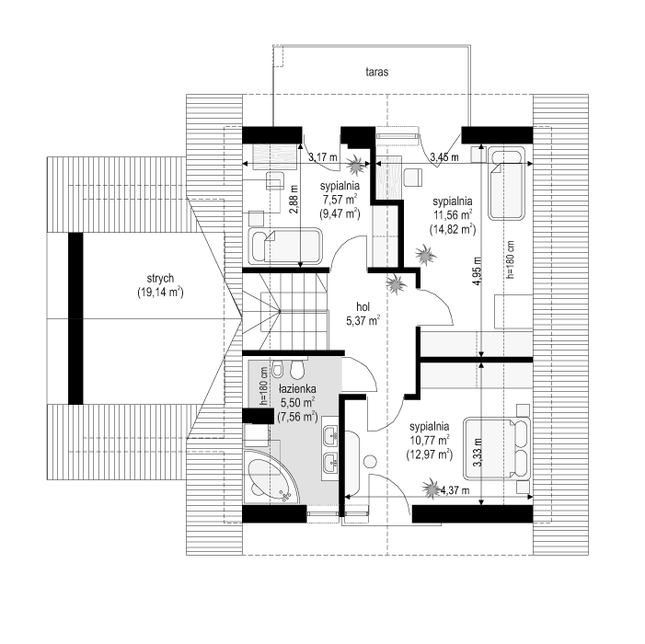 Rzut poddasza lustro POW. 69,3 m²