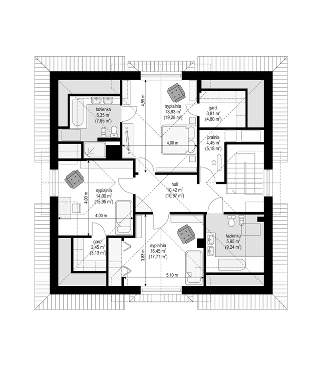 Rzut poddasza POW. 94,1 m²