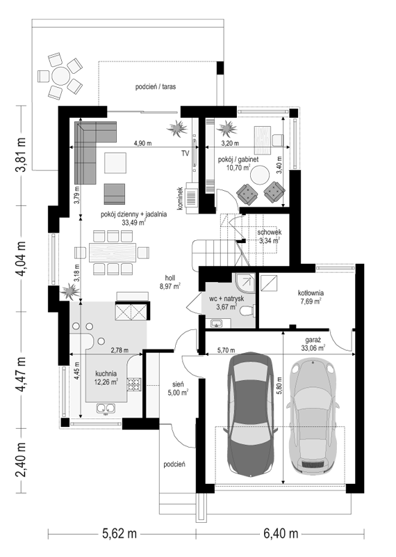 Rzut parteru POW. 118,2 m²