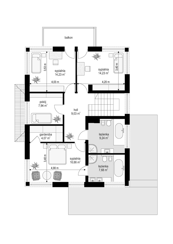 Rzut piętra POW. 83,1 m²