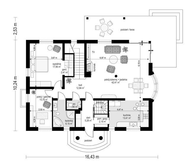 Rzut parteru POW. 115,0 m²
