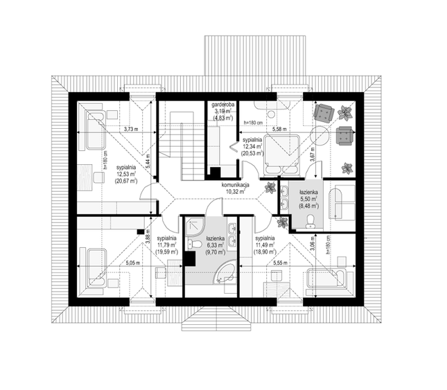Rzut poddasza POW. 113,0 m²