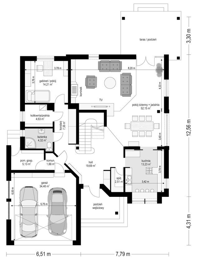 Rzut parteru POW. 159,5 m²