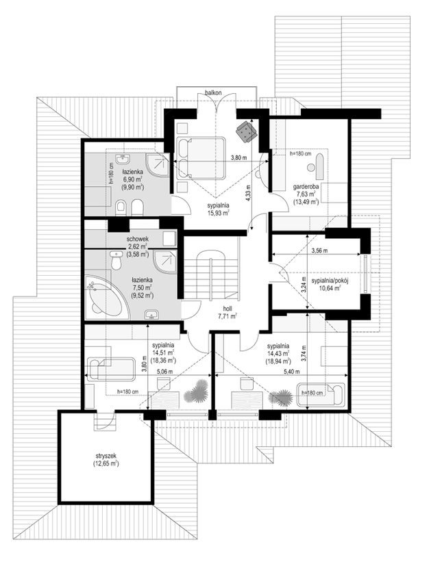 Rzut poddasza POW. 120,7 m²