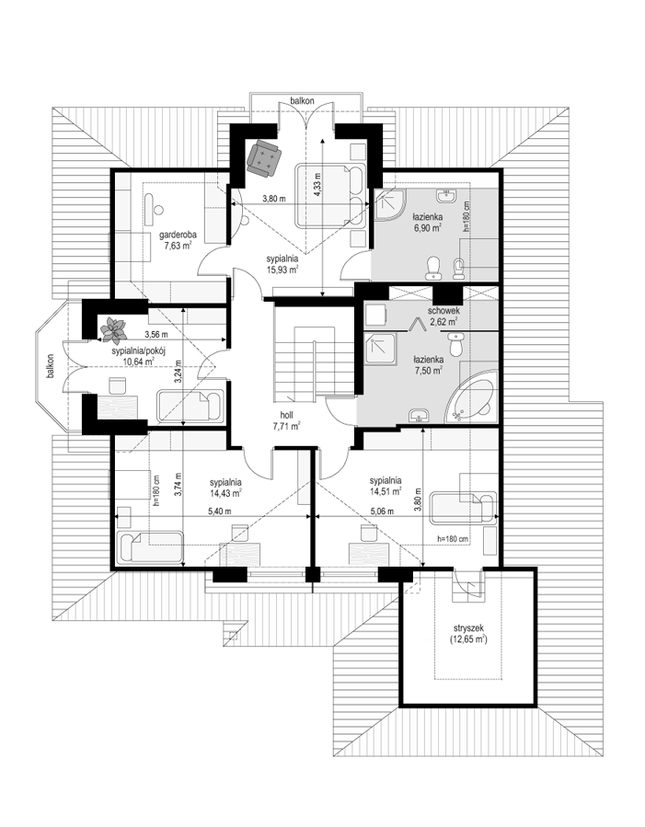 Rzut poddasza POW. 100,5 m²