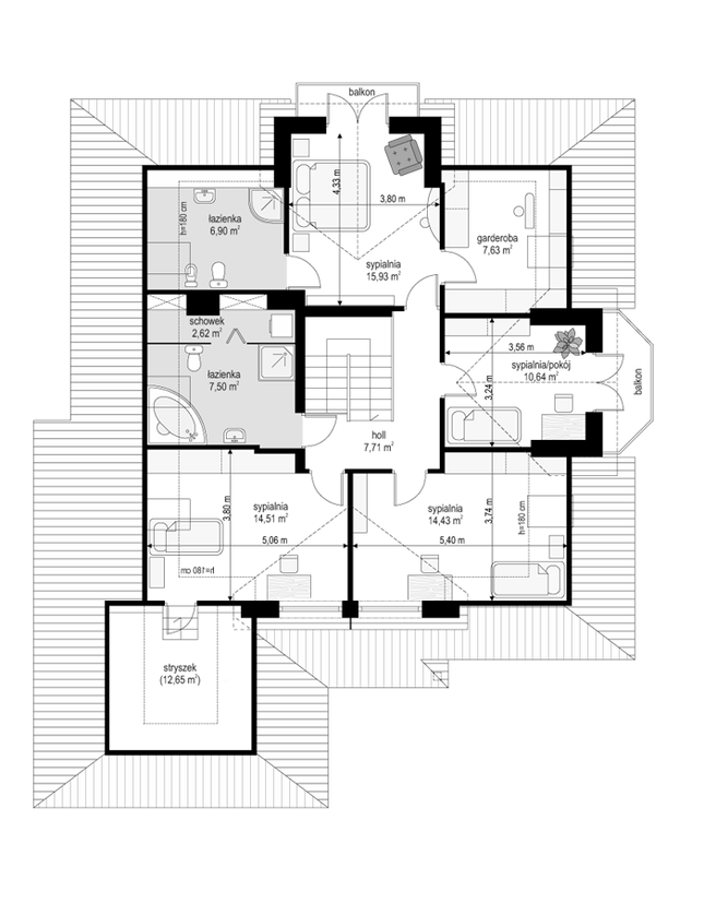 Rzut poddasza lustro POW. 100,5 m²