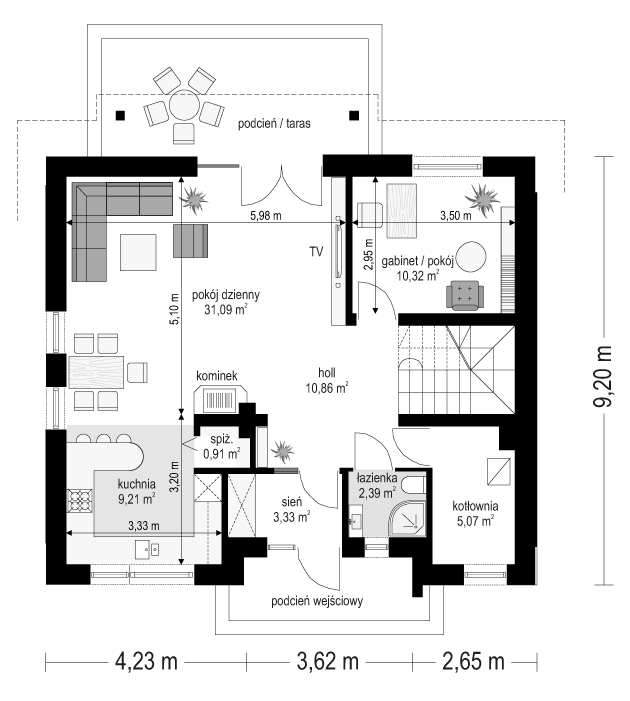 Rzut parteru POW. 73,2 m²