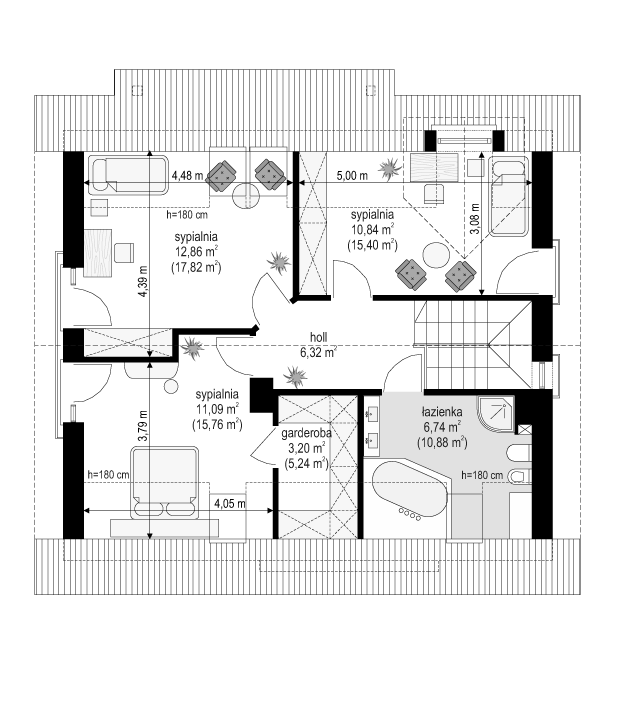 Rzut poddasza POW. 71,4 m²