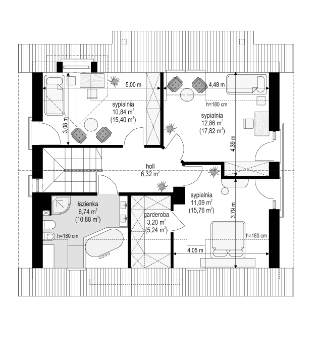 Rzut poddasza lustro POW. 71,4 m²