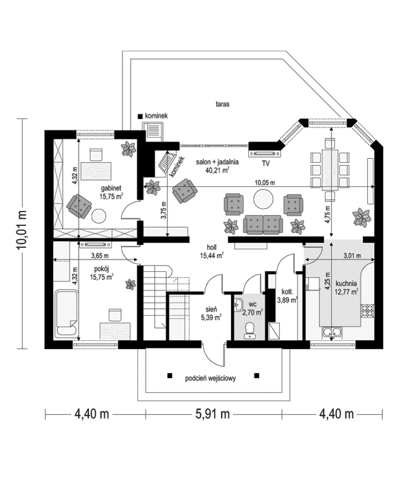 Rzut parteru POW. 111,9 m²