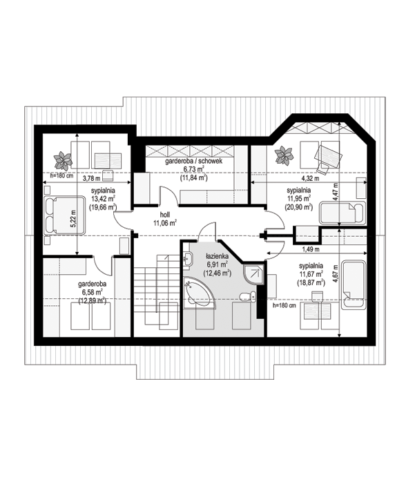 Rzut poddasza POW. 107,7 m²