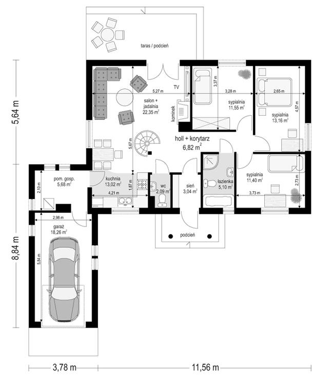 Rzut parteru POW. 112,5 m²