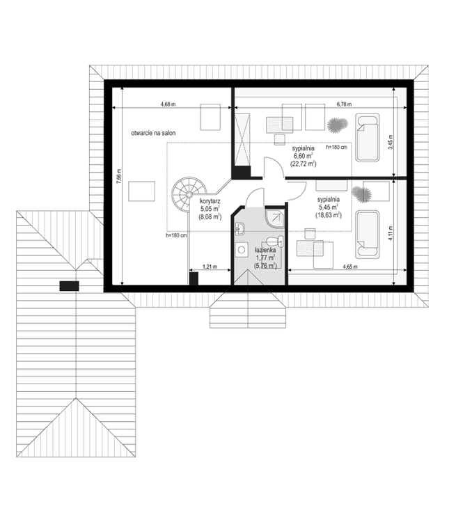 Rzut poddasza POW. 55,2 m²