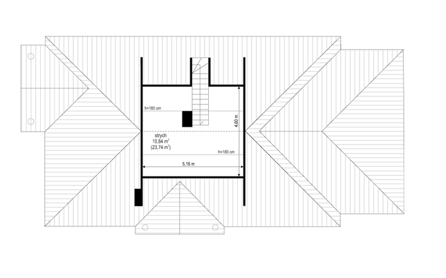 Rzut strychu POW. 23,7 m²