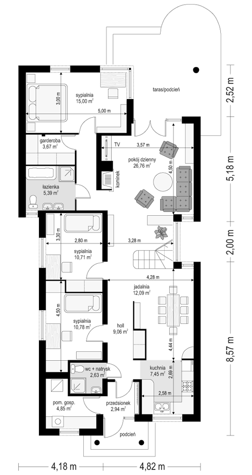 Rzut parteru POW. 111,3 m²