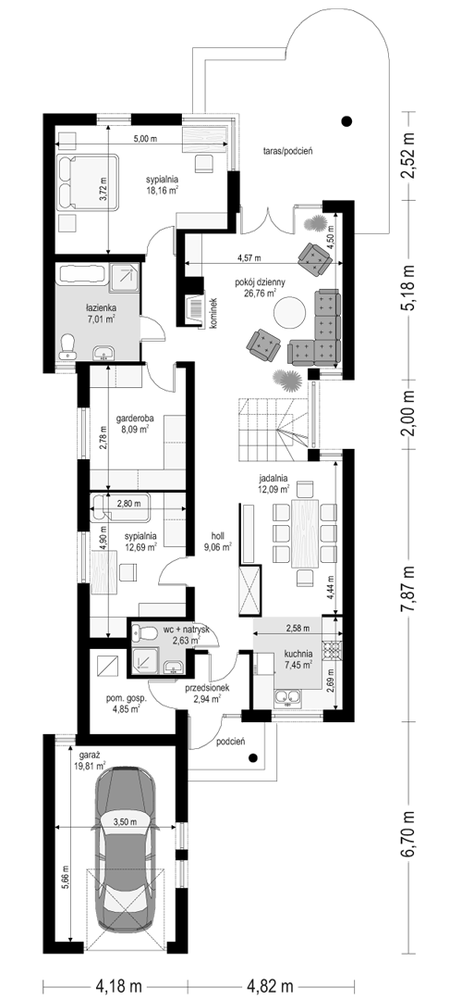 Rzut parteru POW. 131,5 m²