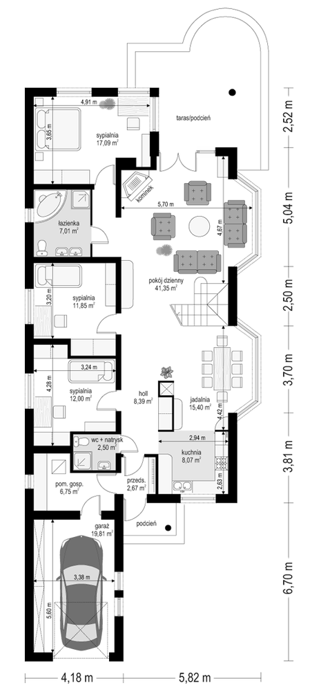 Rzut parteru POW. 152,9 m²