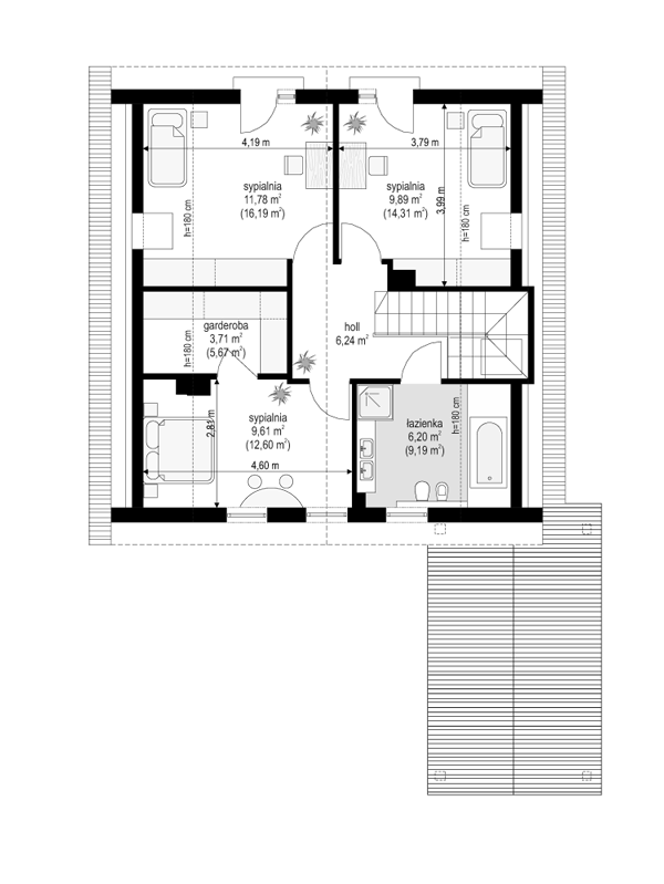 Rzut poddasza lustro POW. 64,2 m²