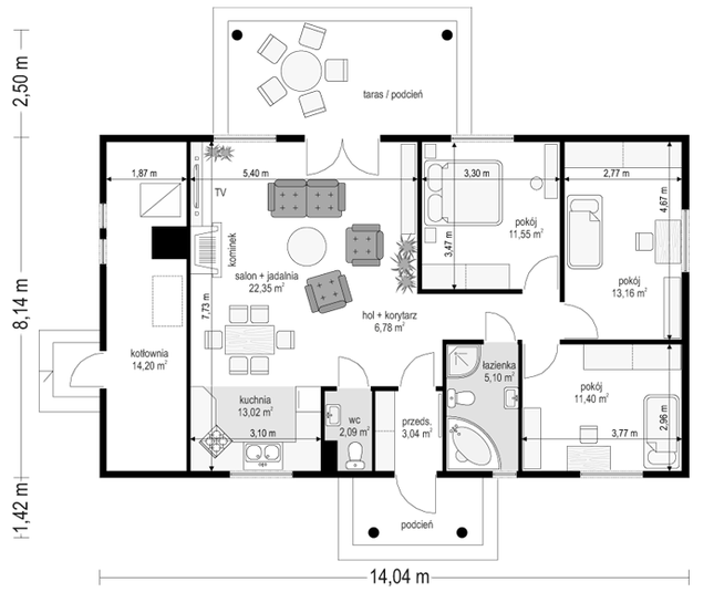 Rzut parteru POW. 102,7 m²