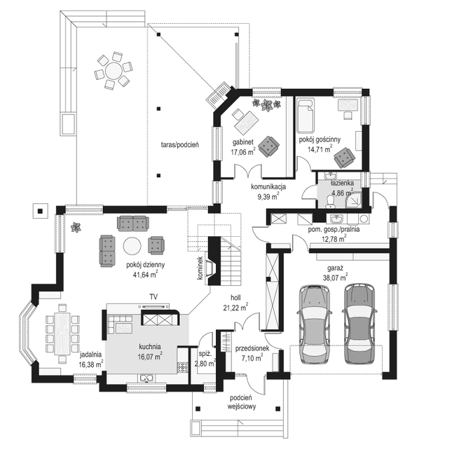 Rzut parteru POW. 202,1 m²