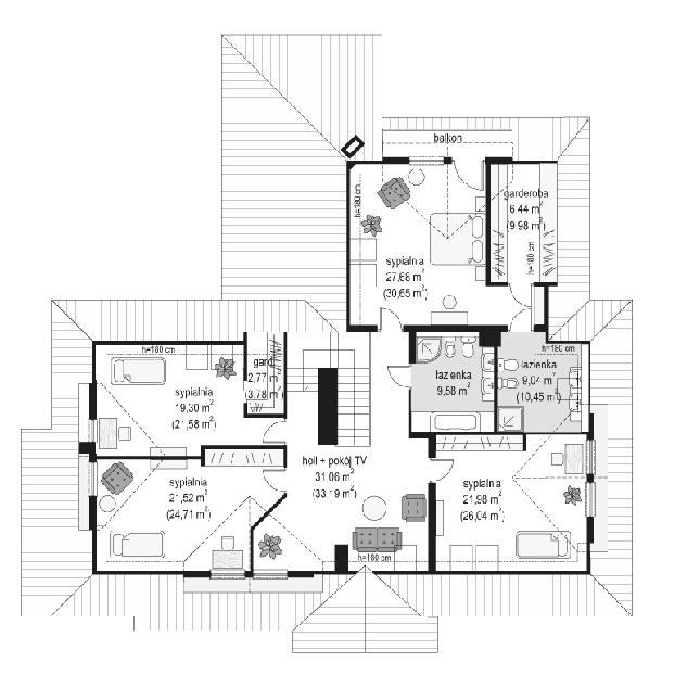 Rzut poddasza POW. 170,0 m²