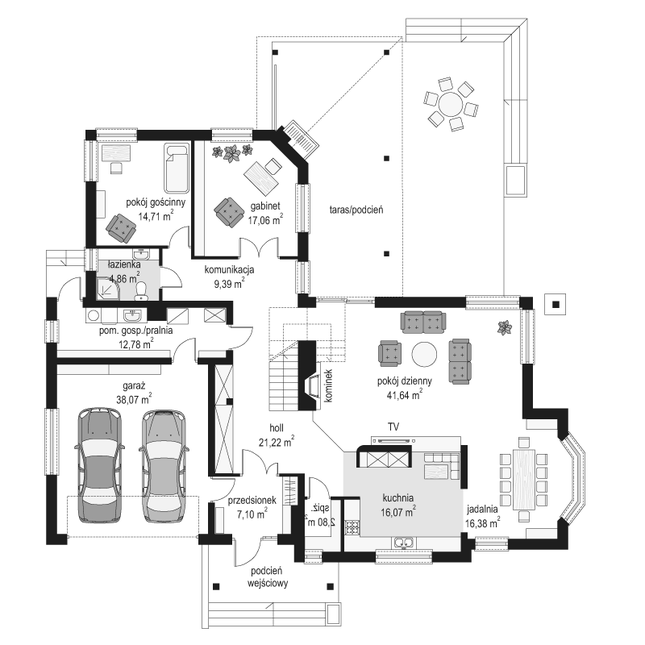 Rzut parteru lustro POW. 202,1 m²