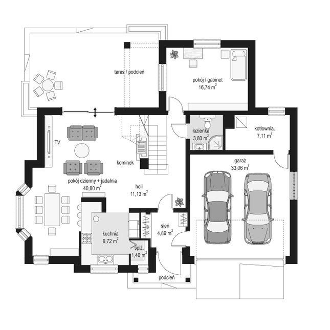 Rzut parteru POW. 128,6 m²