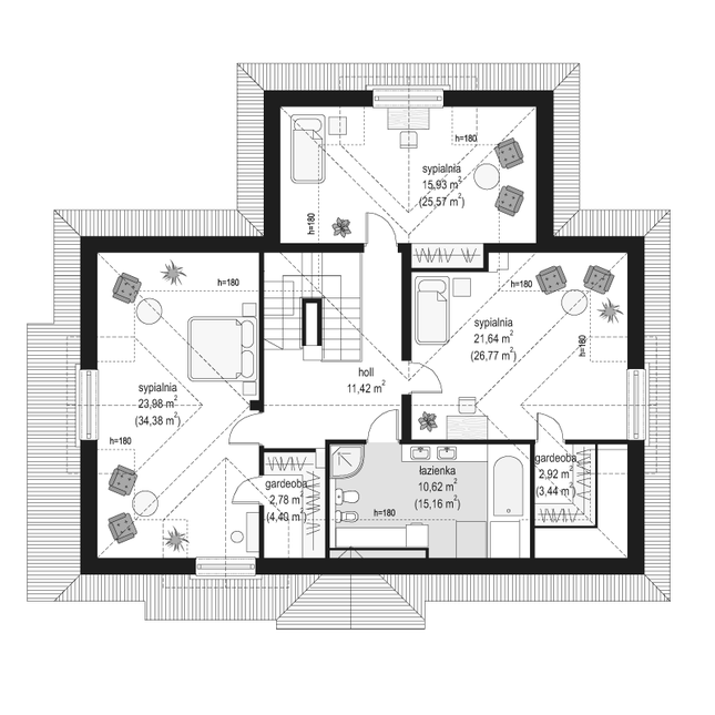 Rzut poddasza POW. 121,1 m²