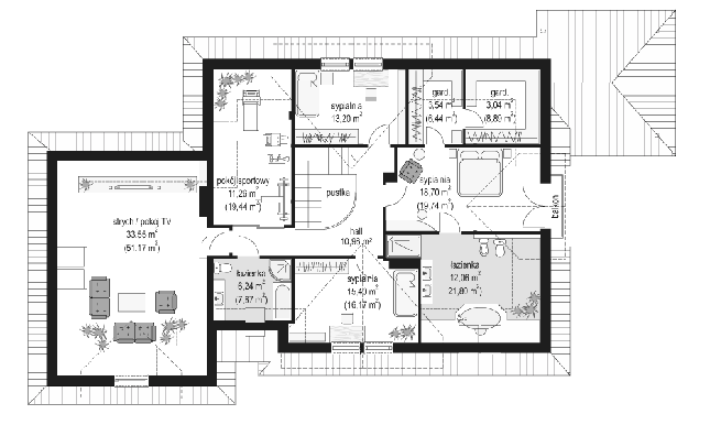 Rzut poddasza POW. 175,5 m²