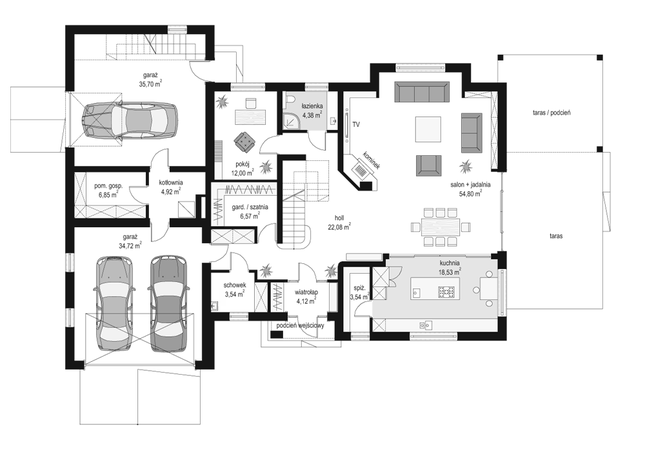 Rzut parteru POW. 211,7 m²