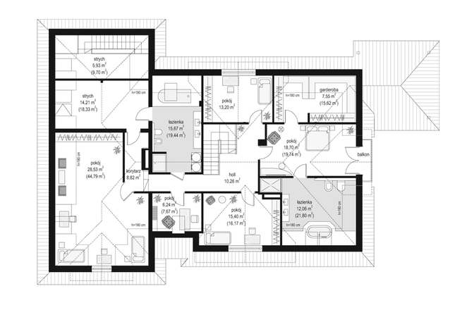 Rzut poddasza POW. 205,5 m²