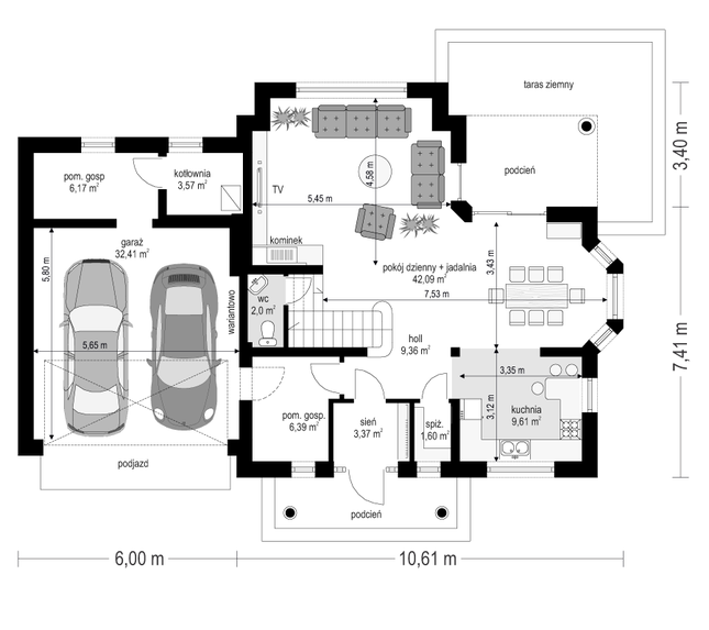 Rzut parteru POW. 116,6 m²
