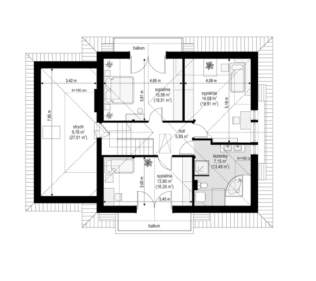 Rzut poddasza POW. 101,2 m²