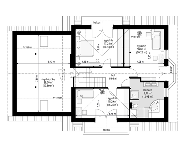 Rzut poddasza POW. 117,9 m²